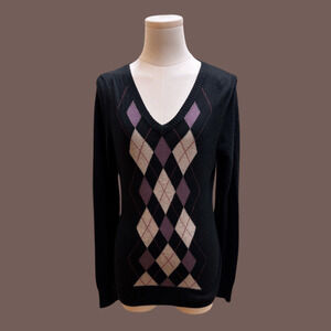 Merona Argyle Knit Sweater | Black Purple | Size S | Vintage